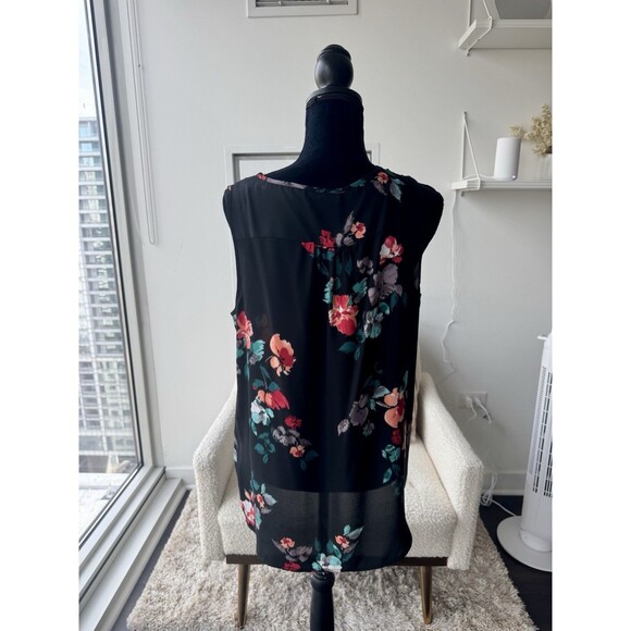 Apt 9 Black Floral V-Neck Sleeveless Tank Size Large NEW - Picture 3 of 5